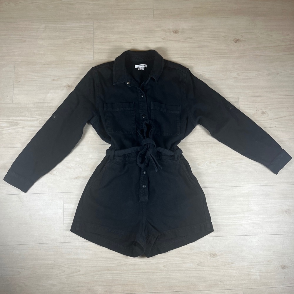 Good American Black Denim Long Sleeve Romper Size 2